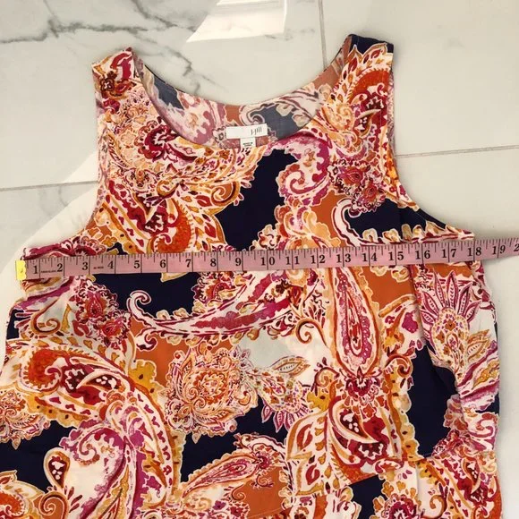 J. Jill Paisley  Floral Tiered Dress SizeS Sleeveless Orange Colorful Stretch - Picture 9 of 13